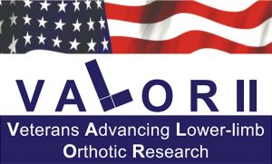 Logo that says VALOR Veterans Advancing Lower-limb Orthotic Research